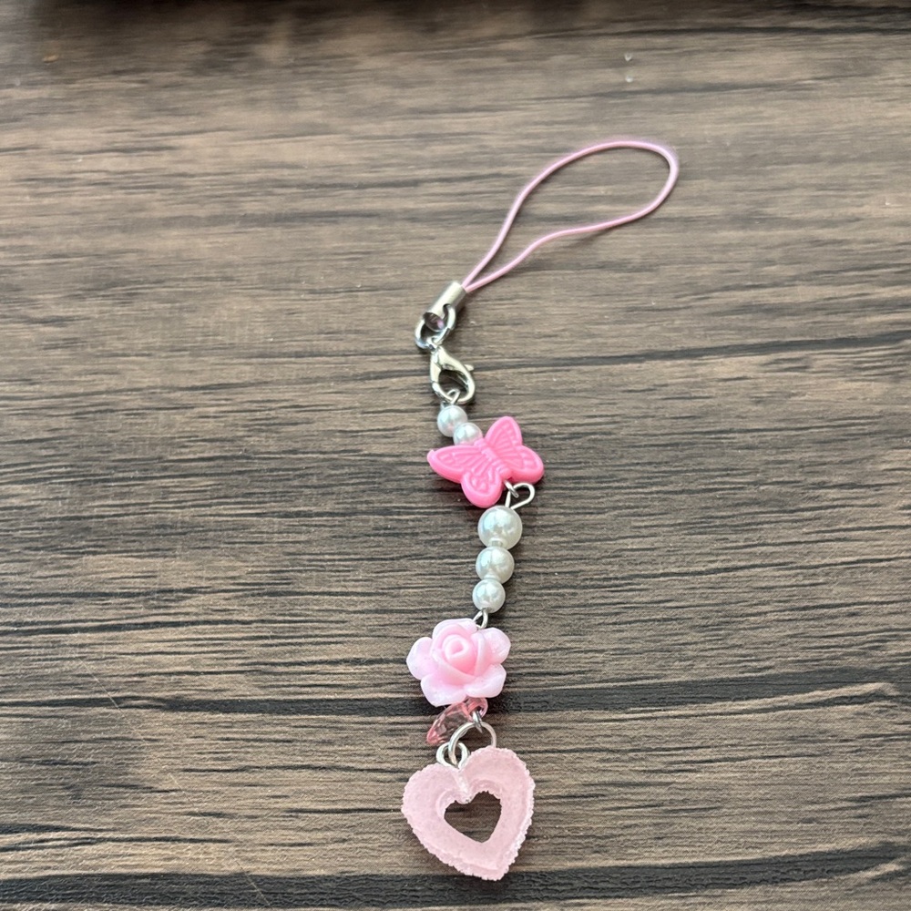 Adorable Pink Butterfly and Heart Kids Bag Charm